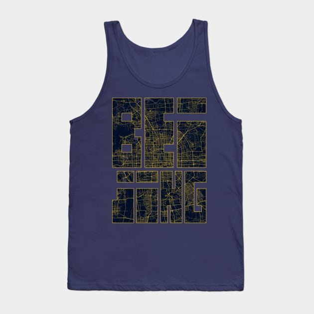 Beijing, China City Map Typography - Gold Art Deco Tank Top by deMAP Studio